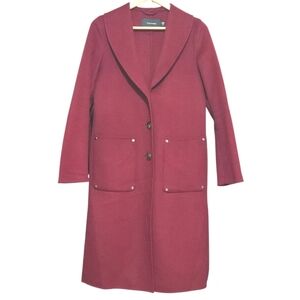 Tahari Women's Burgundy Wool Long Pea Coat Womens Size XS